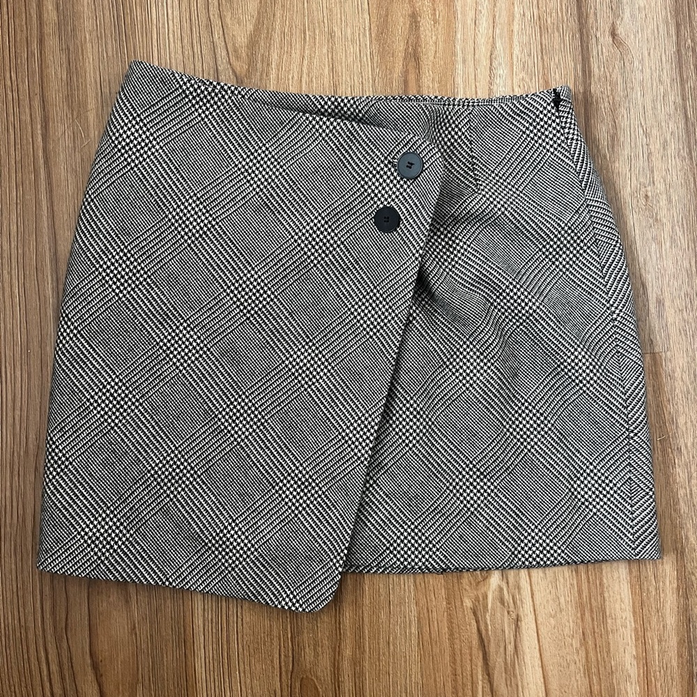 Sezane Black and White Checkered Mini Skirt